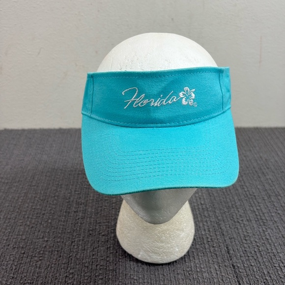 Florida Visor Womens Adjustable Blue White Hibiscus Flower Strapback Shade Shack - Picture 1 of 13